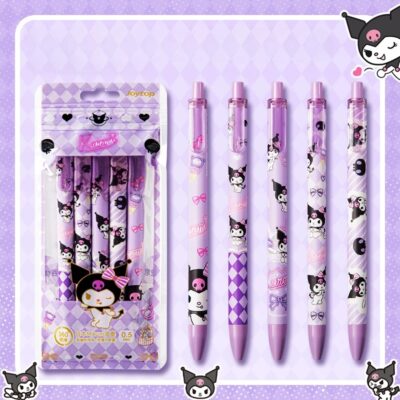 Purple Cartoon Pen Set 5pcs (Black Ink)