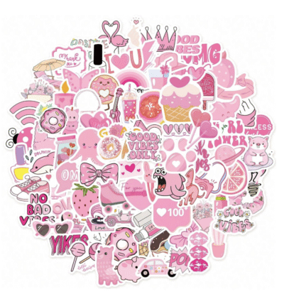 Pink Cartoon Stickers (Waterproof) 10 pcs
