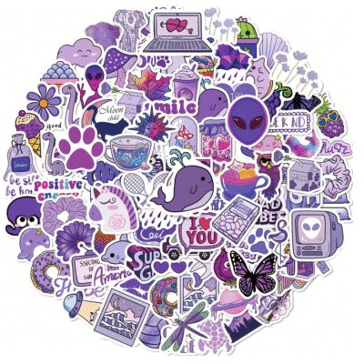 Purple Cartoon Stickers (Waterproof) 10 pcs