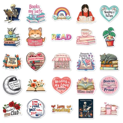 10 Pcs  Funny Reading Books Stickers