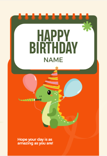 Customized Happy Birthday Card (Dinosaur)