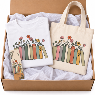 Books and Flowers Gift Collection  (Books and Flowers t-shirt, tote-bag and bookmark)